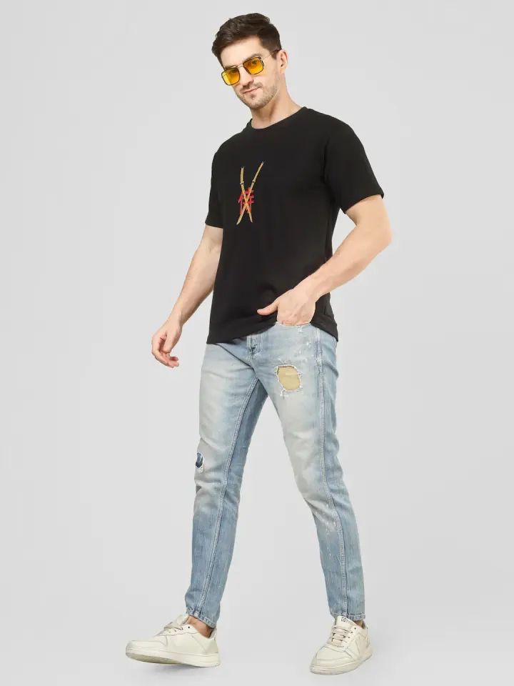 Black Sun Samurai French Terry T-Shirt in Black, view 7