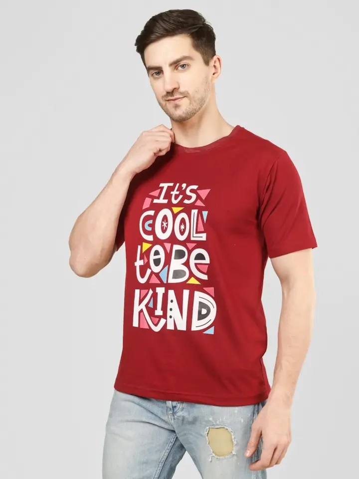 Cool To Be Kind Quote Printed T-Shirt in Maroon, view 3