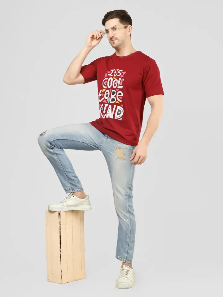 Cool To Be Kind Quote Printed T-Shirt in Maroon, view 5