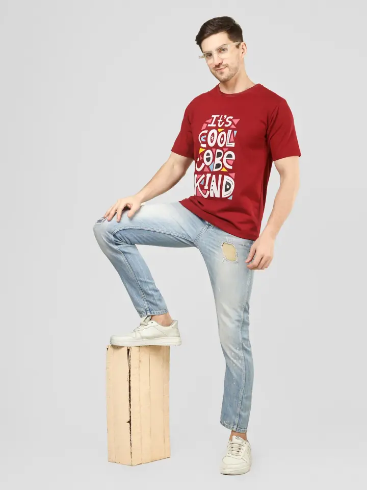 Cool To Be Kind Quote Printed T-Shirt in Maroon, view 6
