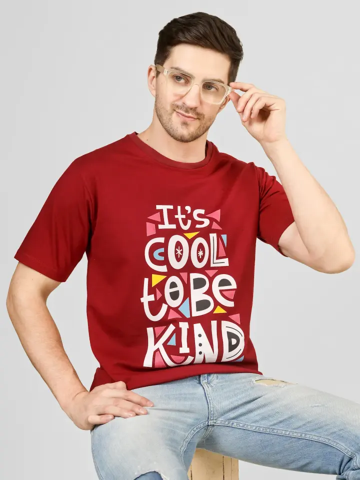 Cool To Be Kind Quote Printed T-Shirt in Maroon, view 7
