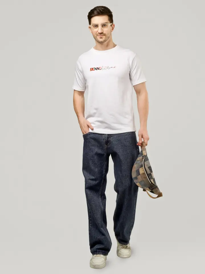 Gas Mask Reaper French Terry T-Shirt in White, shown on model