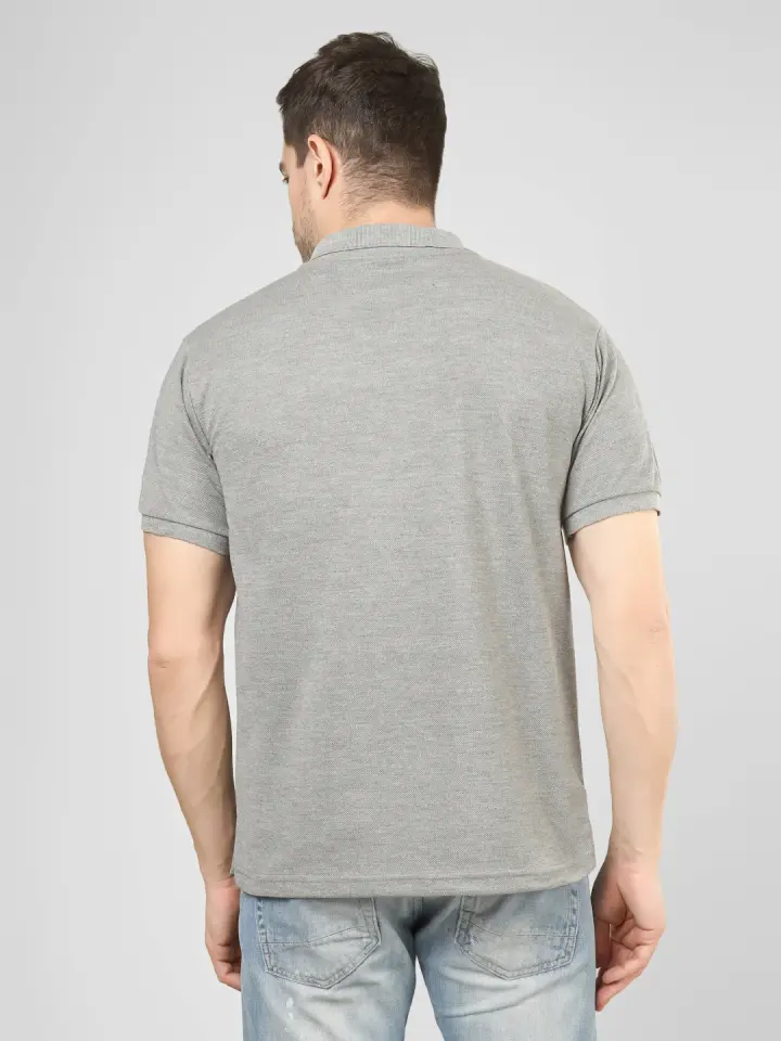 Men's Grey Solid Polo T-Shirt in Grey, view 2