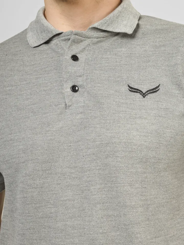 Men's Grey Solid Polo T-Shirt in Grey, view 6