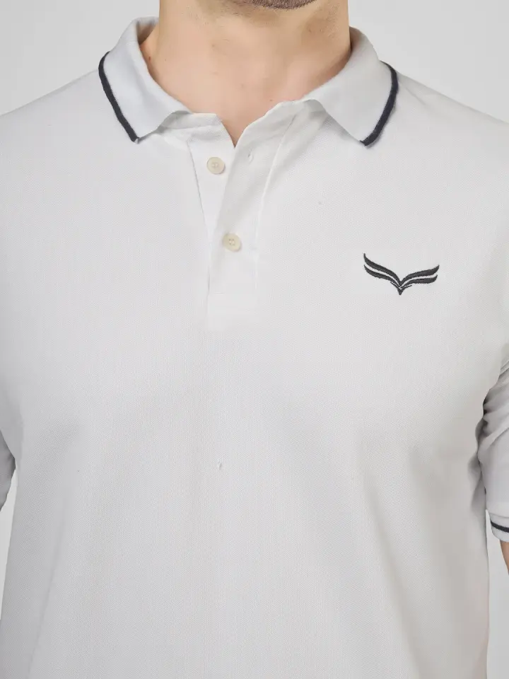 Men's White Solid Polo T-Shirt in White, view 6