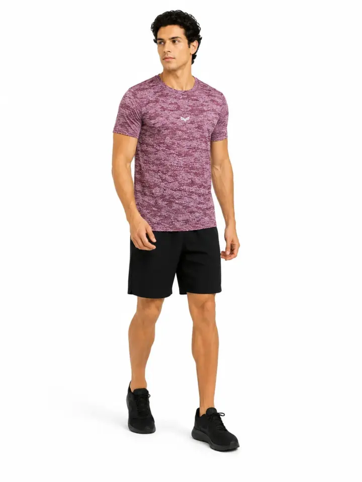 Men's Premium Jacquard Performance T-Shirt in Maroon Melange, view 3