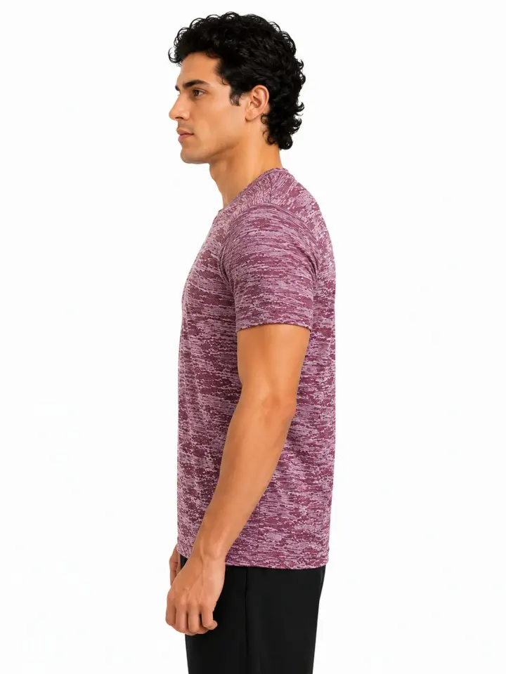 Men's Premium Jacquard Performance T-Shirt in Maroon Melange, view 5