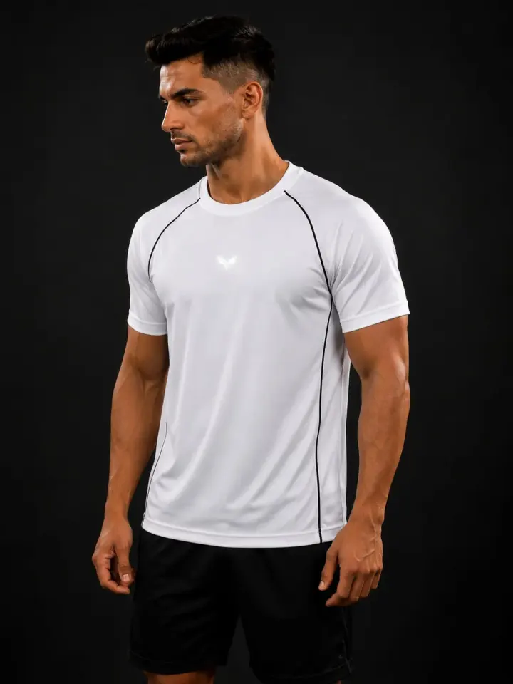 Premium Active Training T-Shirt, White in White, shown on model