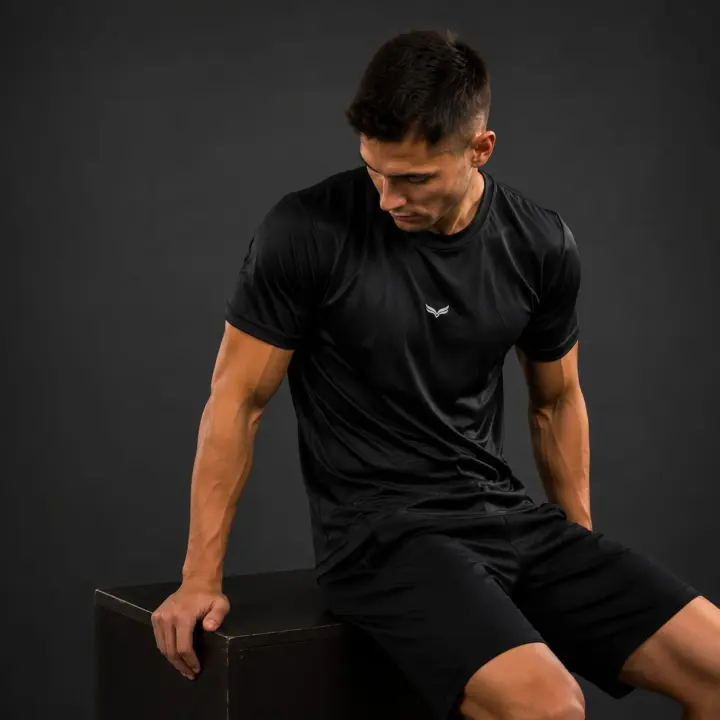 Premium Performance Gym T-Shirt, Black in Black, view 4