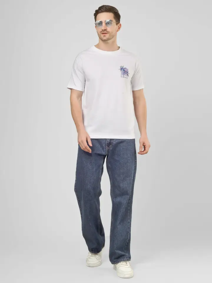 Summer Vibes French Terry T-Shirt in White, shown on model