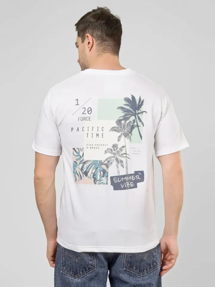 Summer Vibes French Terry T-Shirt in White, view 3