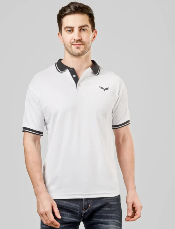 Bonnd | Beyond Men White Solid Polo T-Shirt with Contrast Collar